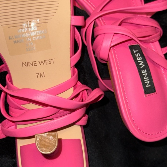 Nine West Pink Sandals with Square Toe and Wraparound Laces - Picture 2 of 9